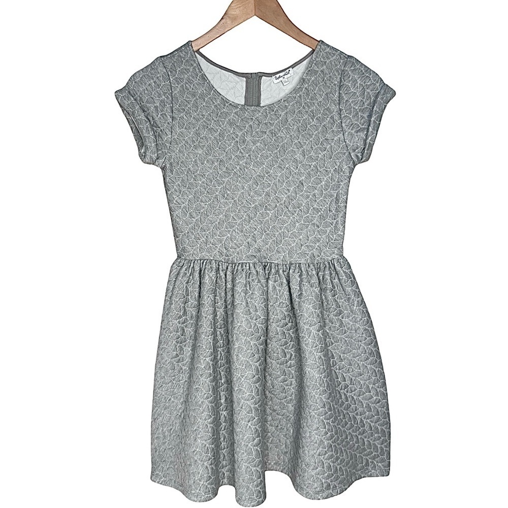 SPLENDID Cotton Textured Knit Dress Grey Scoop Neck Cap Sleeve Quilted Girls 12